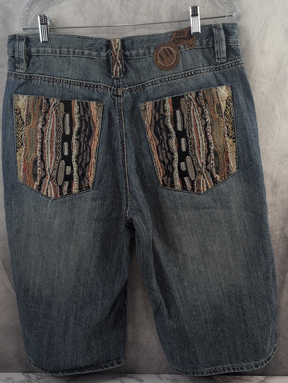 NU WEAR Vintage Y2K Men’s Blue Jeans W34 Coogi Style Knit Pocket Detail